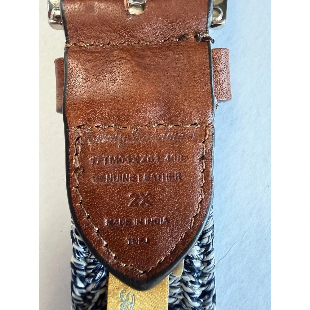 Tommy Bahama Belt Mens 2XL Blue White Woven Braided w/Leather Trim Casual